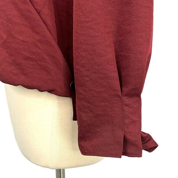Scotch & Soda Women's M Wrap Blouse Red Satin V Neck Long Sleeve Band Collar - Picture 6 of 13